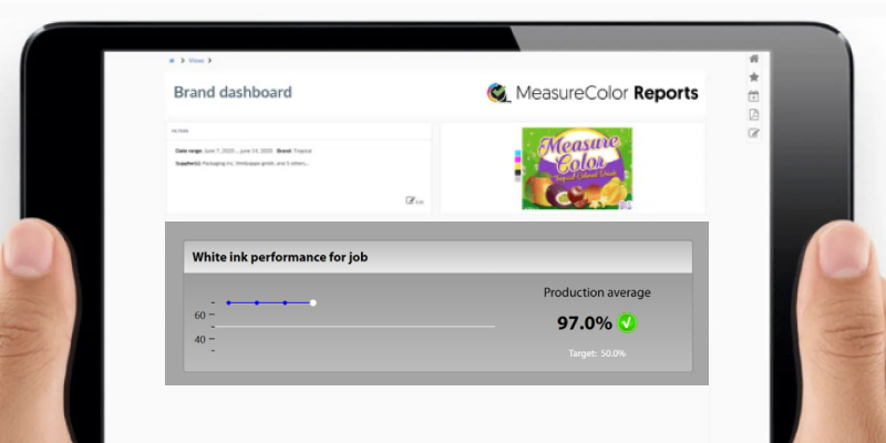 Print quality control interface showing white ink opacity metrics