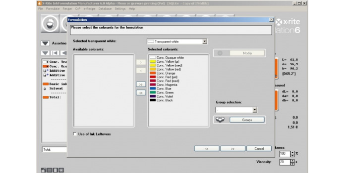 niedrige Viskosität, Pigmente, andere Farben, IFS-Software